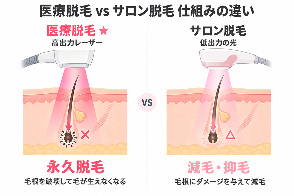  医療脱毛とサロン脱毛の仕組みの違い図解】